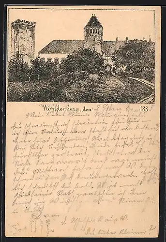 Vorläufer-Lithographie Sillium, 1888, Darstellung der Burg Wohldenberg