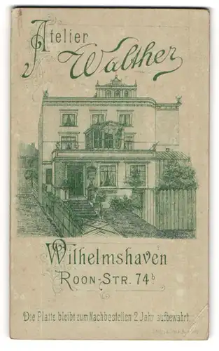 Fotografie Atelier Walther, Wilhelmshaven, Roon-Str. 74, Ansicht Wilhelmshaven, Frontansicht des Ateliers mit Vorgarten