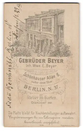 Fotografie Gebrüder Beyer, Berlin, Schönhauser Allee 6, Ansicht Berlin, Eingangsfasade des Ateliers