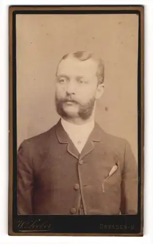 Fotografie W. Loeber, Dresden, junger Mann im Anzug mit Backenbart