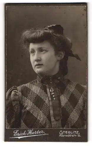 Fotografie Erich Herter, Steglitz, Albrechtstr. 16, Junge Dame im karierten Kleid