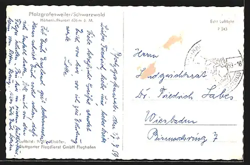 AK Pfalzgrafenweiler /Schwarzwald, Teilansicht, Fliegeraufnahme