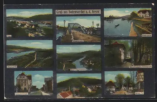 AK Bodenwerder a. d. Weser, Münchhausen`s Felsengrotte, Weserbrücke, Weserpartie
