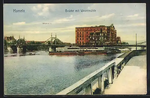AK Hameln, Brücke mit Wesermühle