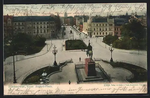 AK Hannover, Ernst August-Platz mit Denkmal und Strassenbahn