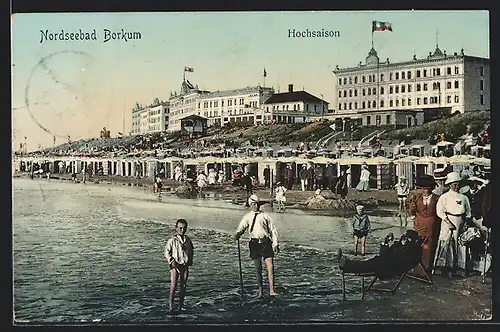 AK Borkum, Nordseebad, Strandpartie in der Hochsaison