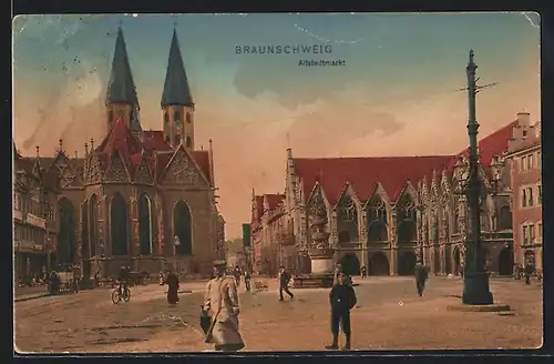 AK Braunschweig, Altstadtmarkt mit Kirche
