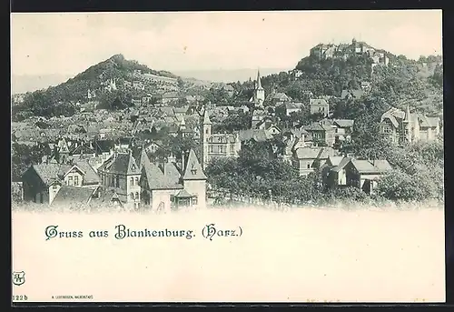 AK Blankenburg, Ortsansicht mit Kirchen und Bergpanorama