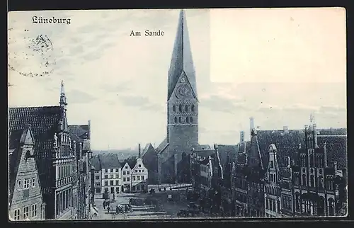 AK Lüneburg, Strasse am Sande mit Kirche