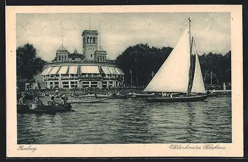 AK Hamburg, Gasthaus Uhlenhorster Fährhaus mit Segelboot