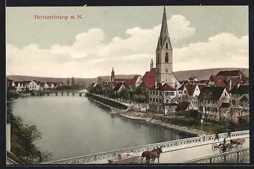 AK Rottenburg, Blick von einer Brücke zur Kirche