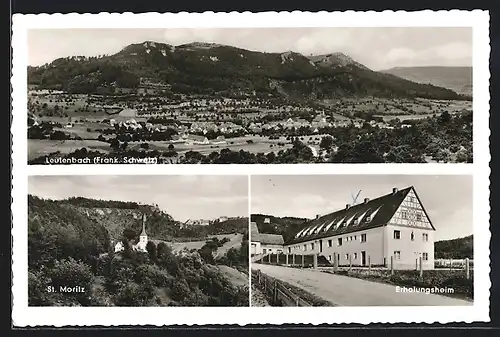 AK Leutenbach (Fränk. Schweiz), Totalansicht, St. Moritz und Erholungsheim