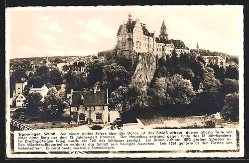 AK Sigmaringen, Ortspartie mit Blick auf das Schloss