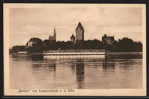 AK Tangermünde a/Elbe, Schiff Baldur auf der Elbe