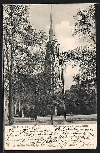 AK Crefeld, Friedenskirche mit Louisenplatz