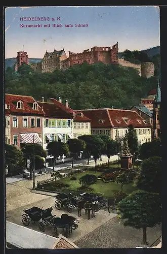 AK Heidelberg, Kornmarkt mit Blick aufs Schloss
