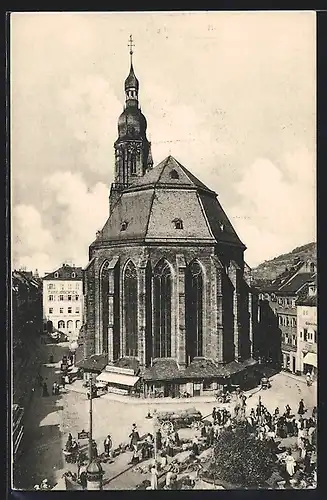 AK Heidelberg, Marktplatz mit Heiliggeistkirche