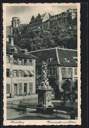 AK Heidelberg, Kornmarkt mit Schloss