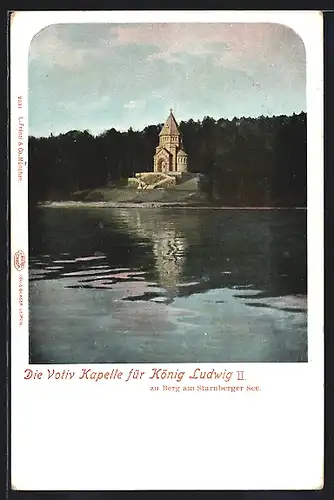AK Berg a. Starnberger See, Blick über den See zur Votiv-Kapelle für König Ludwig II.