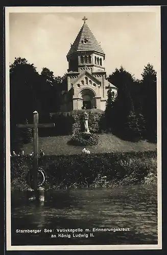 AK Starnberg, Votivkapelle m. Erinnerungskreuz an König Ludwig II.