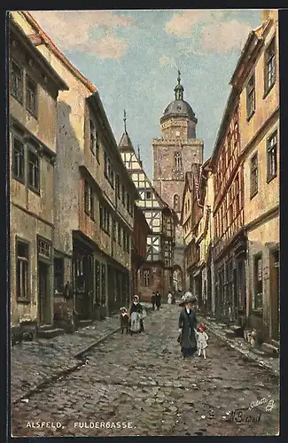 Künstler-AK Alsfeld, Anwohner in der Fuldergasse