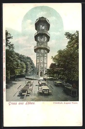 AK Löbau, Terrasse am Friedrich-August-Turm