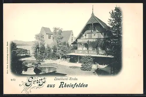 AK Rheinfelden, Comturei-Kirche mit Haus und Teich