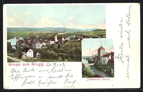 AK Brugg, Schwarzer Thurm, Gesamtansicht aus der Vogelschau