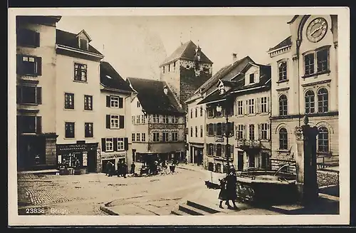 AK Brugg, Partie am Brunnen mit Geschäften