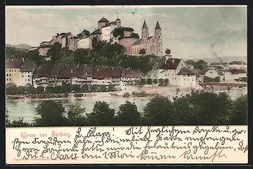 AK Aarburg, Ortspanorama mit Brücke und Festung