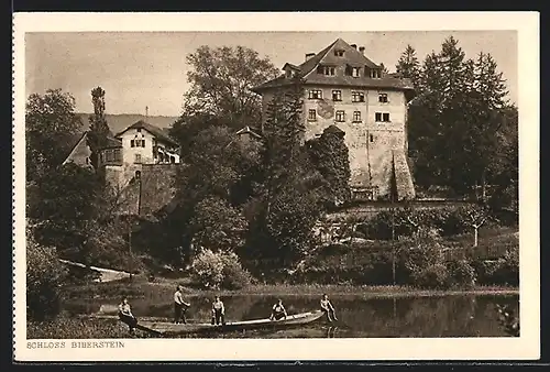 AK Biberstein, Schloss Biberstein, mit Knaben in einem Kahn