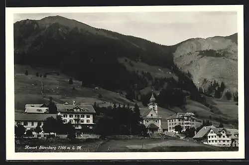 AK Sörenberg, Ortsansicht mit Kirche vor Bergpanorama