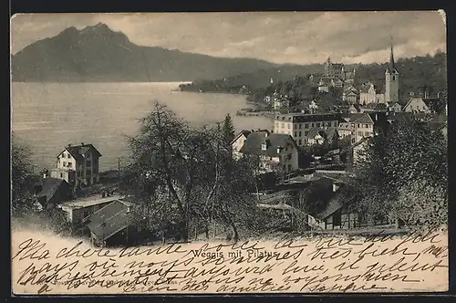 AK Weggis, Ortsansicht mit Pilatus und Vierwaldstättersee