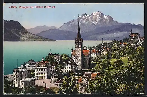 AK Weggis, Teilansicht mit Blick zum Pilatus