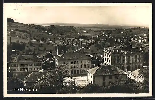 AK Herisau, Teilansicht mit Viadukt aus der Vogelschau