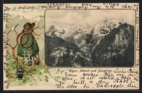Passepartout-Lithographie Eiger, Bergpanorama, Mönch und Jungfrau