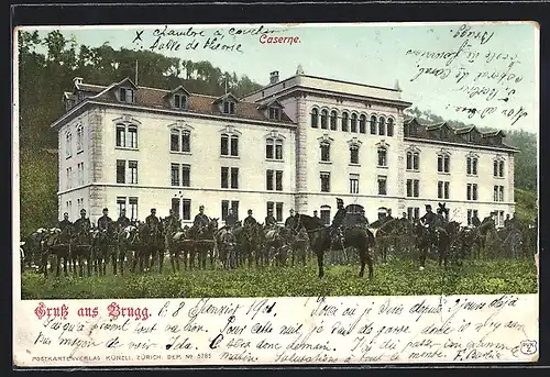 AK Brugg, Kaserne mit Soldaten in Uniformen