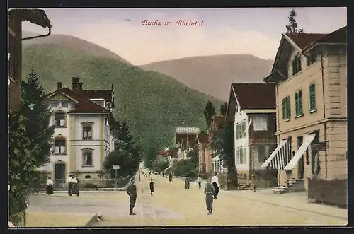 AK Buchs im Rheintal, Blick gegen Hotel Rhatia