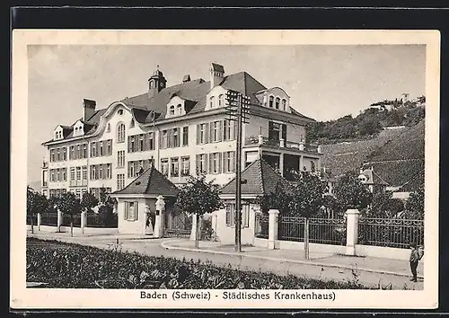 AK Baden, Strassenpartie am Städt. Krankenhaus