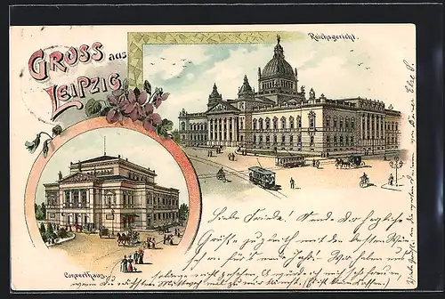 Lithographie Leipzig, Conzerthaus, Reichsgericht