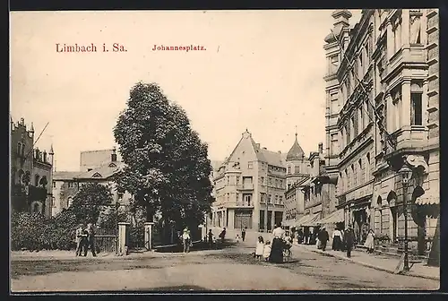 AK Limbach, Strasse am Johannesplatz mit Geschäften