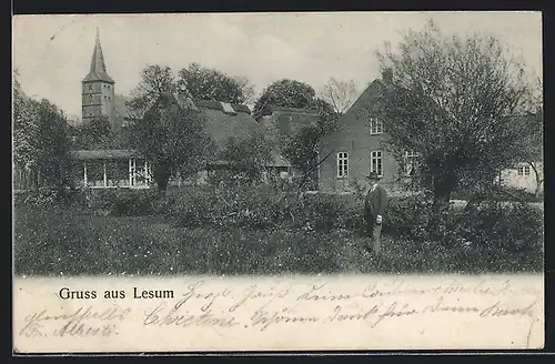 AK Lesum, Ortspartie mit Blick zur Kirche