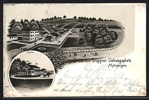 Lithographie Münsingen, Truppen-Übungsplatz, Casino