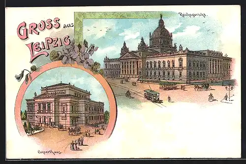 Lithographie Leipzig, Reichsgericht, Conzerthaus