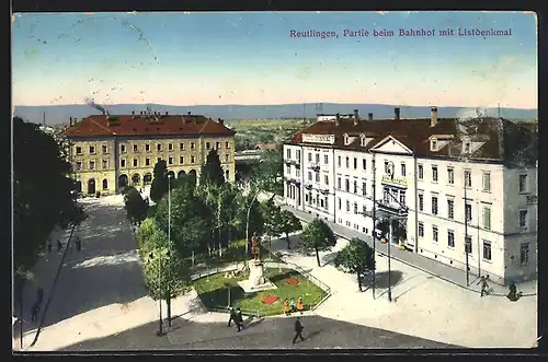 AK Reutlingen, Partie beim Bahnhof mit Listdenkmal