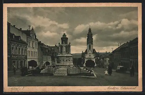 AK Adorf i. V., Markt m. Ehrenmal