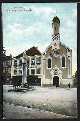 AK Murnau, Maria Hilfkirche mit Mariensäule