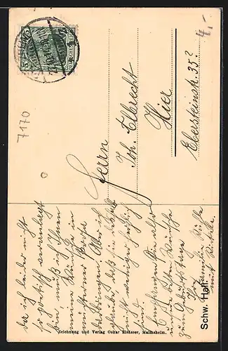 Künstler-AK Schw. Hall, Partie am Ufer