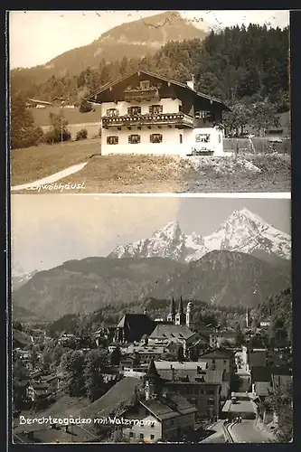 AK Berchtesgaden, Schwöbhäusl, Ortsansicht mit Watzmann