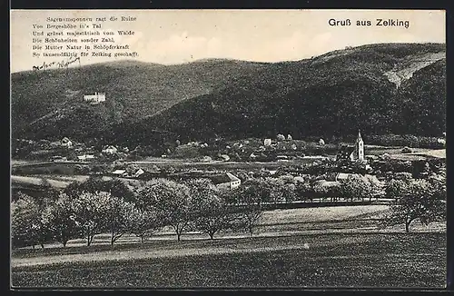 AK Zelking, Panorama mit Kirche